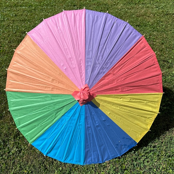 Rainbow Paper Parasol Sun Umbrella for Wedding or Summer Decor - Picture 7 of 7